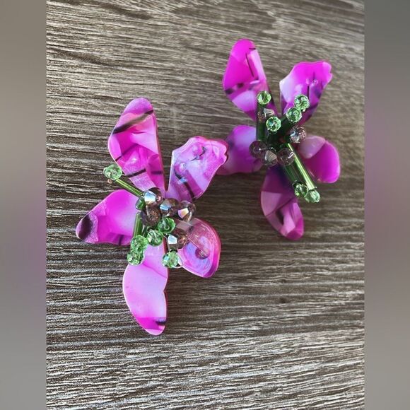 Purple flower earrings A87 - Picture 2 of 5